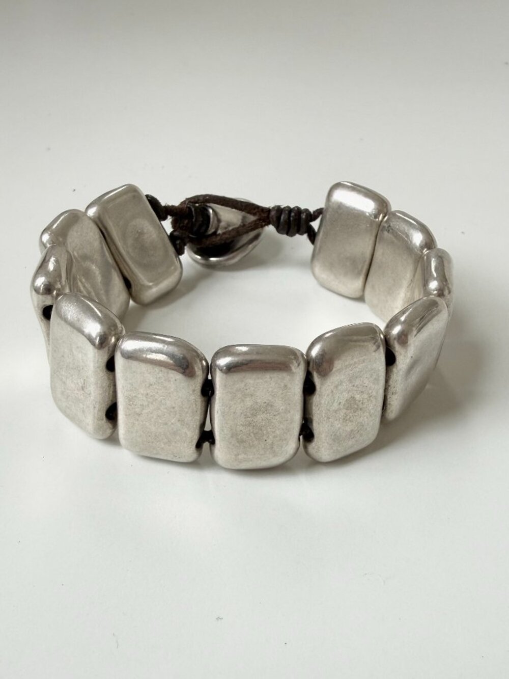 Uno De 50 Chunky Silver Bead Leather Bracelet